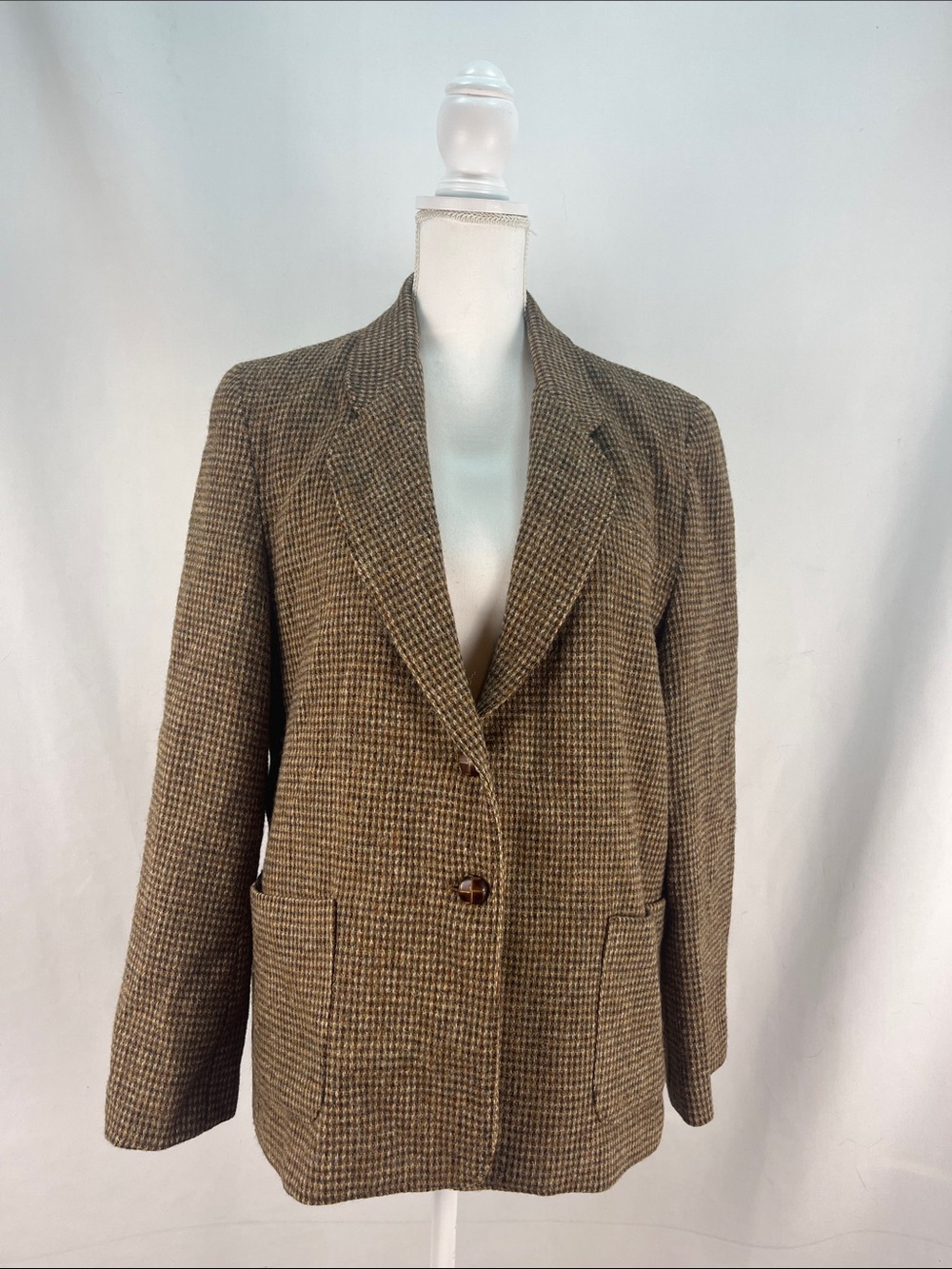 Career Guild Vintage 100% Wool Houndstooth Blazer Brown Academia Size 18